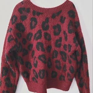 PINK Victoria's Secret Burgundy Leopard Print Reversible Sweater